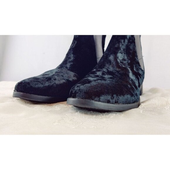 Black Velvet Bootie by Toms Pull-On Chelsea Ankle Boots Flat Slip Resistant Sz8W - Picture 9 of 11